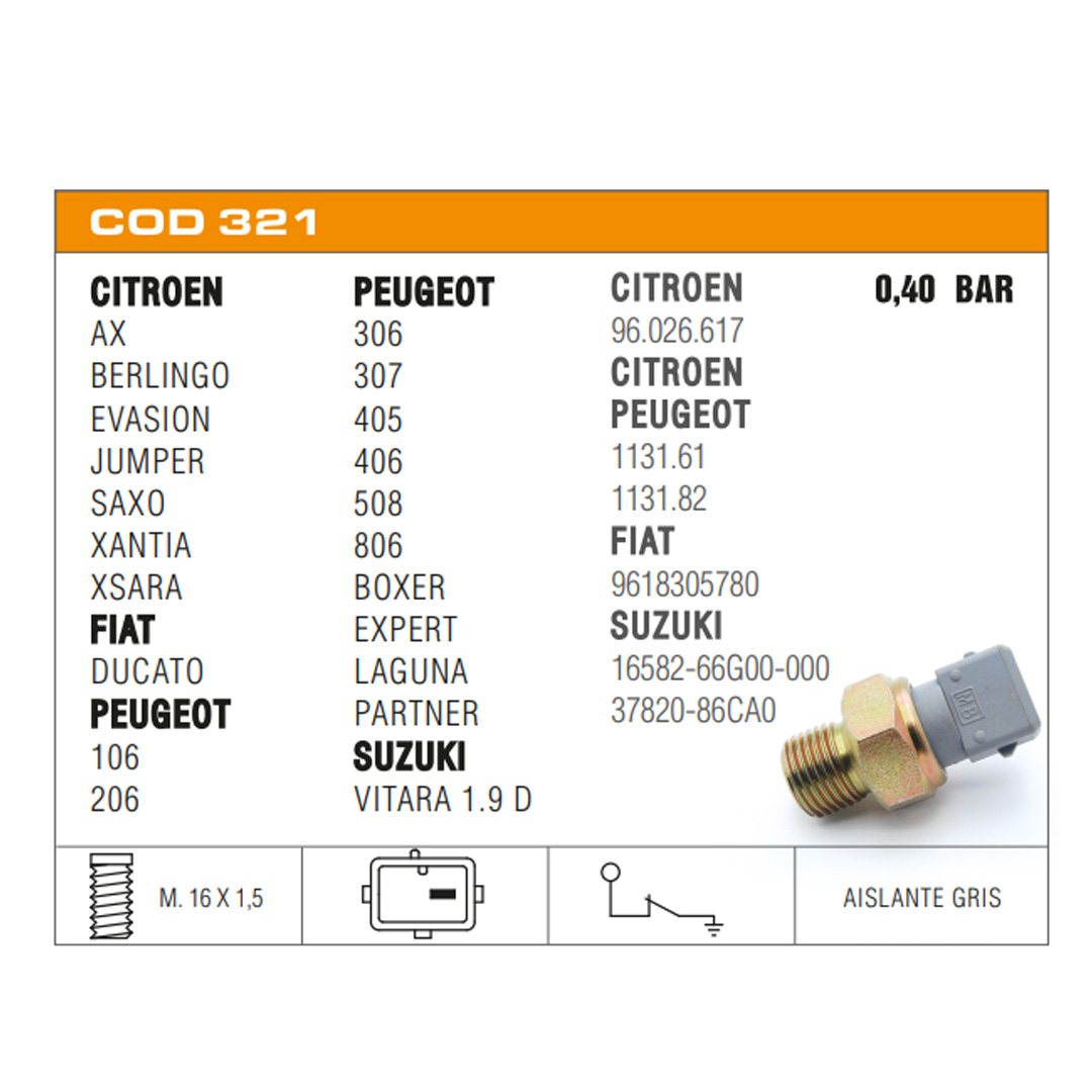 INTERRUPTOR DE PRESION DE ACEITE CITROEN / FIAT / PEUGEOT / SUZUKI 