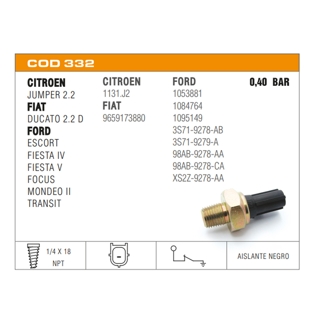 INTERRUPTOR DE PRESION DE ACEITE CITROEN / FIAT / FORD 